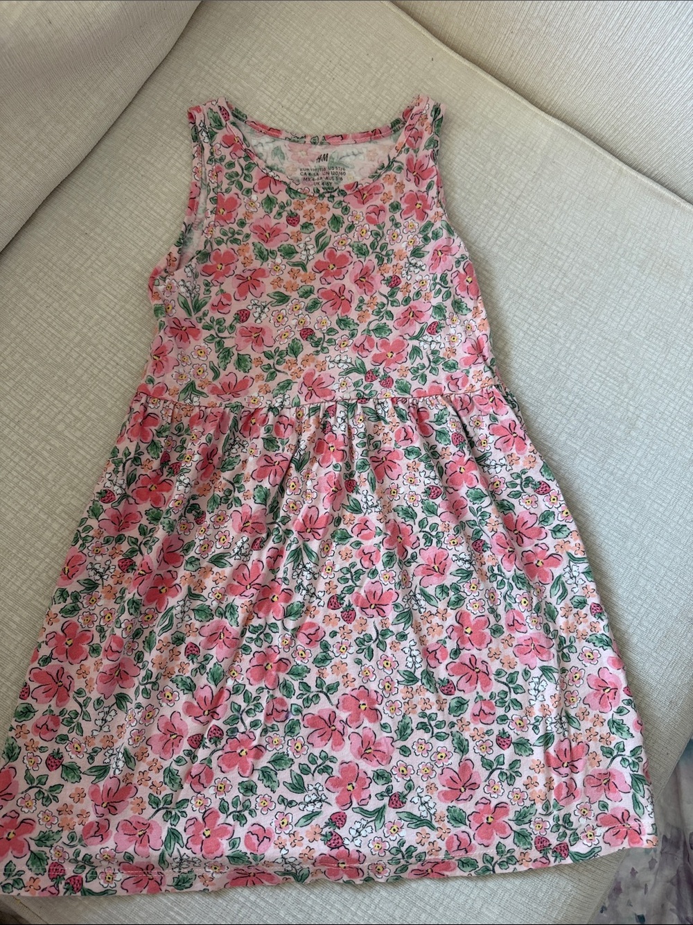 H&M Pink Floral Cotton Tank Dress for Girls
